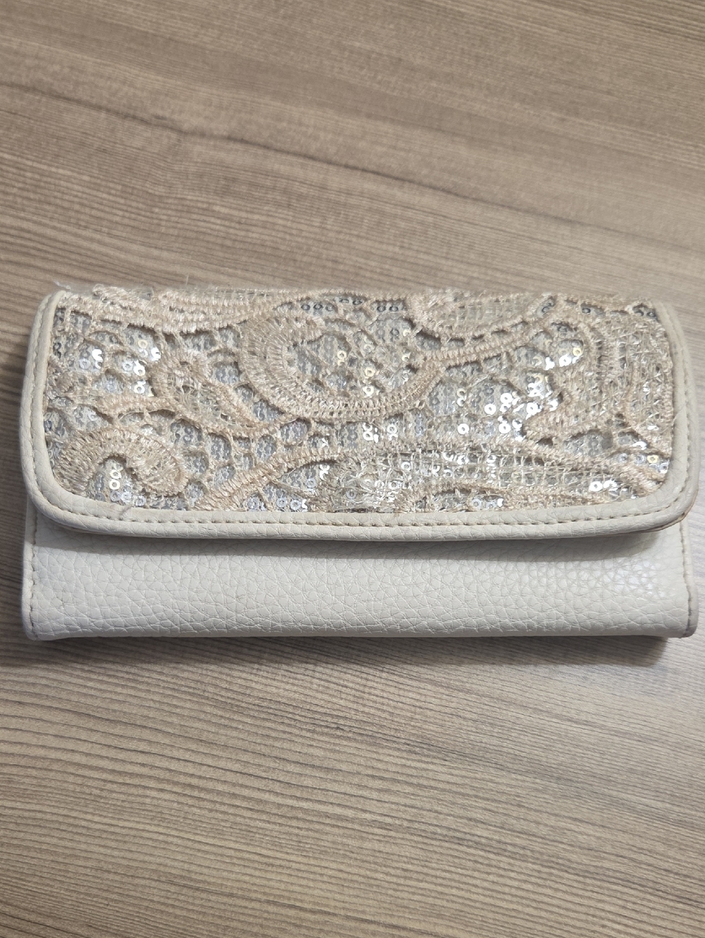 Icing Cream Sequin Lace Foldover Wallet